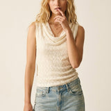 Cream Lace Sleeveless Cowl Neck Tank Top