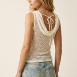 Cream Lace Sleeveless Cowl Neck Tank Top