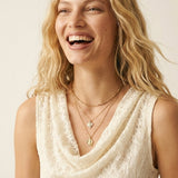Cream Lace Sleeveless Cowl Neck Tank Top
