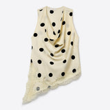 Cream Polka-Dot Satin Lace Trim Asymmetrical Sleeveless Top