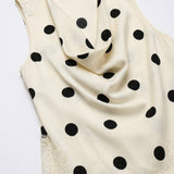 Cream Polka-Dot Satin Lace Trim Asymmetrical Sleeveless Top