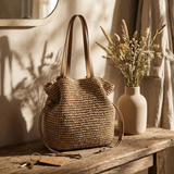 Artisanal Hand-Crocheted Straw Bucket Bag