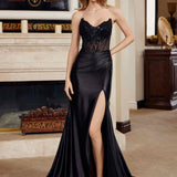 Nox Anabel D1765 Strapless V-Neckline Side Split Prom Gown
