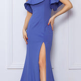 Nox Anabel E467 Long Sheath One Shoulder Ruffle Overlay Strap Gown