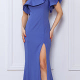 Nox Anabel E467 Long Sheath One Shoulder Ruffle Overlay Strap Gown