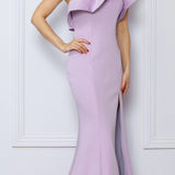 Nox Anabel E467 Long Sheath One Shoulder Ruffle Overlay Strap Gown