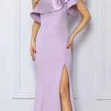 Nox Anabel E467 Long Sheath One Shoulder Ruffle Overlay Strap Gown