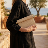Elegant Woven Straw Foldover Clutch Natural Evening Handbag for Special Occassion
