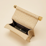 Elegant Woven Straw Foldover Clutch Natural Evening Handbag for Special Occassion