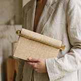 Elegant Woven Straw Foldover Clutch Natural Evening Handbag for Special Occassion