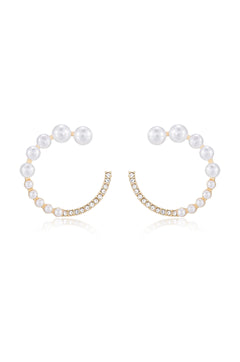 Chic Pearl And Crystal Open Circle Earrings