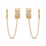 Double Piercing Bezel Crystal Dangle Earrings