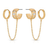 Double Piercing Bezel Crystal Dangle Earrings