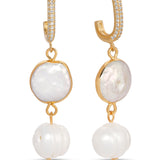 Dangling Freshwater Pearl Huggie Hoop Earrings