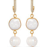 Dangling Freshwater Pearl Huggie Hoop Earrings
