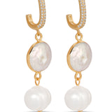 Dangling Freshwater Pearl Huggie Hoop Earrings