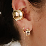 Double Piercing Bezel Crystal Dangle Earrings