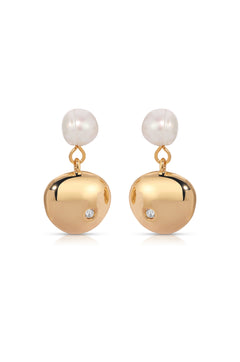 Small Pebble and Pearl Dangle Earrings