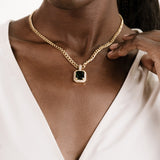 Emerald Stone Pendant Link Necklace