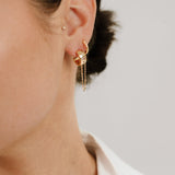 Double Piercing Bezel Crystal Dangle Earrings