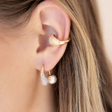 Hooked Pavé and Pearl Earrings