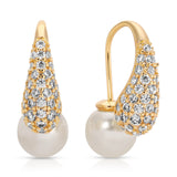 Hooked Pavé and Pearl Earrings