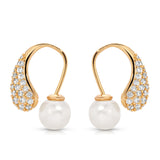 Hooked Pavé and Pearl Earrings