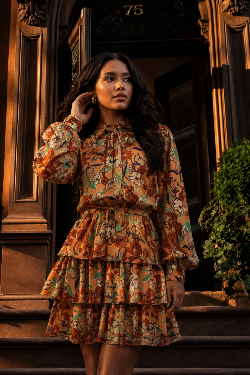 Flying Tomato Secret Crush Woven Mini Dress in taupe brown