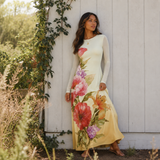 PASTEL BOTANIC SPLENDOR POWER MESH MAXI DRESS