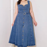 PRETTIEST BEHAVIOR DENIM MIDI DRESS