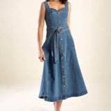 PRETTIEST BEHAVIOR DENIM MIDI DRESS