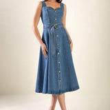 PRETTIEST BEHAVIOR DENIM MIDI DRESS