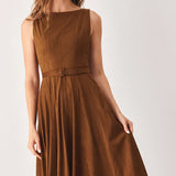 AMBER TOBACCO FAUX SUEDE MIDI DRESS