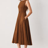 AMBER TOBACCO FAUX SUEDE MIDI DRESS
