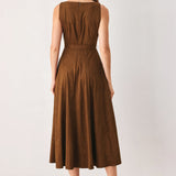 AMBER TOBACCO FAUX SUEDE MIDI DRESS