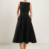 LIVING THE DREAM BLACK WOVEN MIDI DRESS