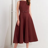 LIVING THE DREAM WINE WOVEN MIDI DRESS