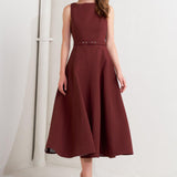 LIVING THE DREAM WINE WOVEN MIDI DRESS