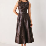 DARK TRUFFLE FAUX LEATHER MIDI DRESS