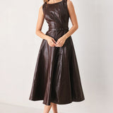 DARK TRUFFLE FAUX LEATHER MIDI DRESS