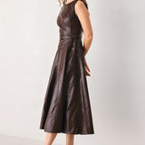 DARK TRUFFLE FAUX LEATHER MIDI DRESS