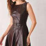DARK TRUFFLE FAUX LEATHER MIDI DRESS