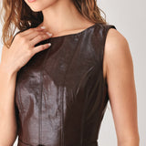 DARK TRUFFLE FAUX LEATHER MIDI DRESS