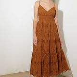 LUMINOUS BLISS WOVEN EYELET MIDI DRESS