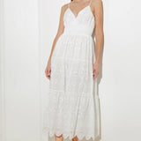 LUMINOUS BLISS WOVEN EYELET MIDI DRESS