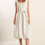 RIVERSIDE SIPS WOVEN MIDI DRESS