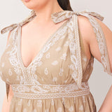 CUDDLY ATTITUDE TAUPE WOVEN MAXI DRESS