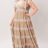 CUDDLY ATTITUDE TAUPE WOVEN MAXI DRESS
