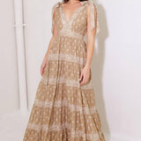 CUDDLY ATTITUDE TAUPE WOVEN MAXI DRESS