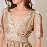CUDDLY ATTITUDE TAUPE WOVEN MAXI DRESS